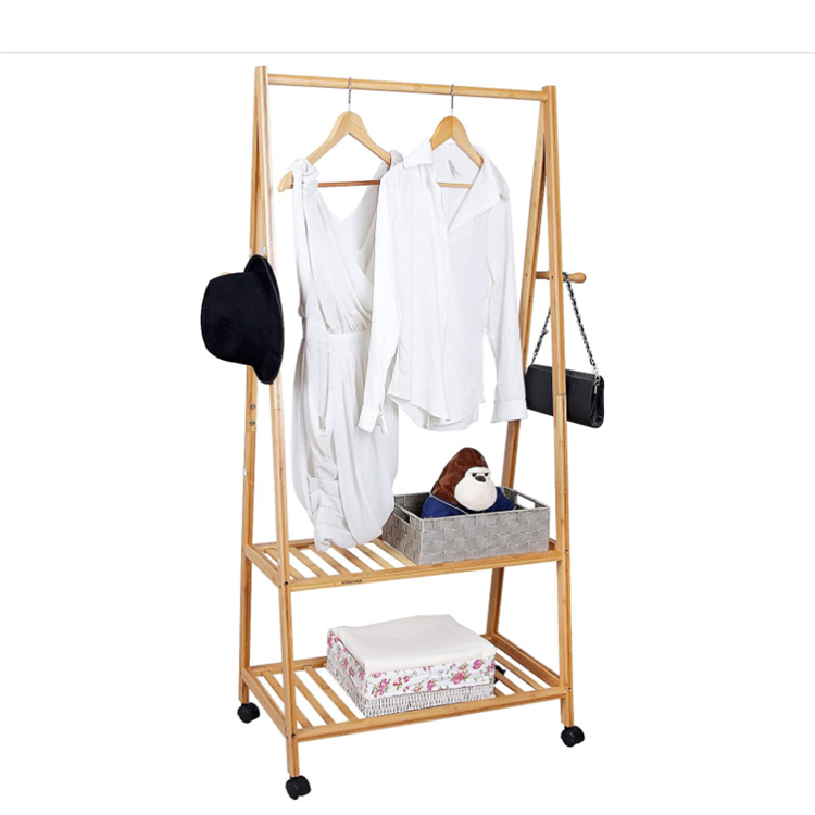 Natural style easy to move portable bamboo space-saving sturdy coat rack