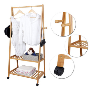 Natural style easy to move portable bamboo space-saving sturdy coat rack