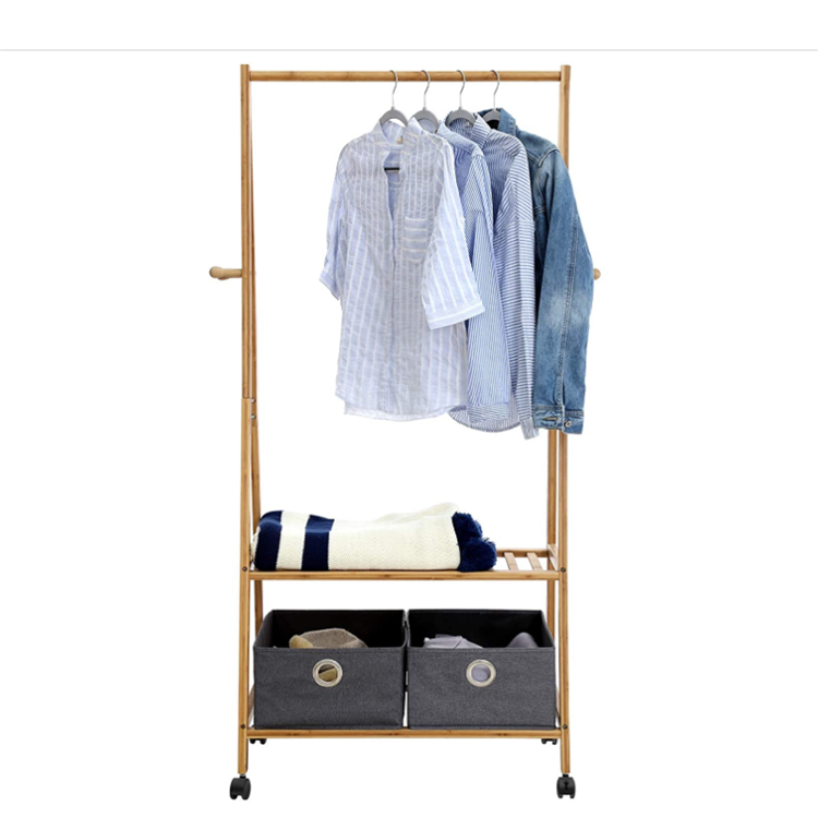 Natural style easy to move portable bamboo space-saving sturdy coat rack