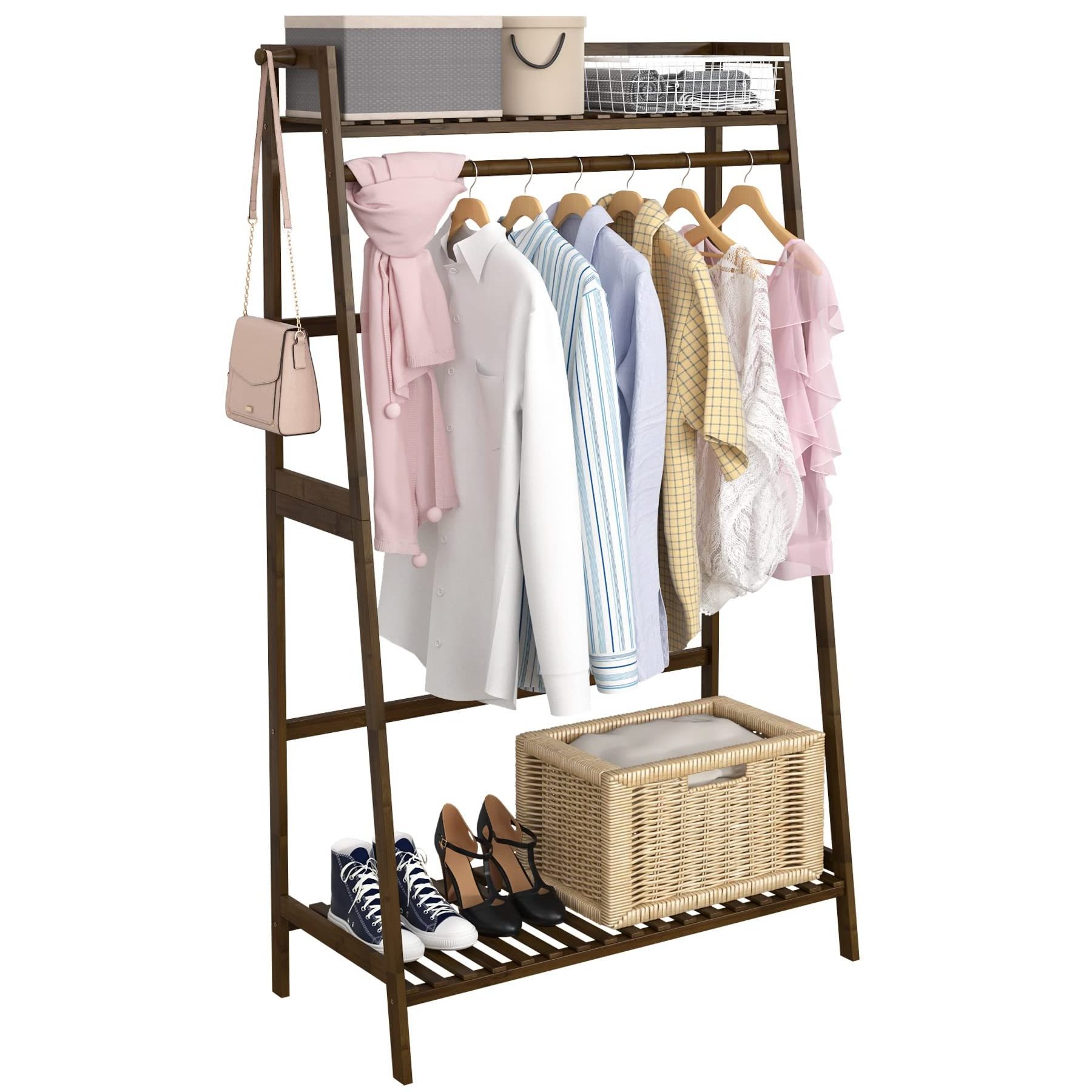 Free standing clothes rack bedroom hanging clothes rack modern bamboo wardrobe