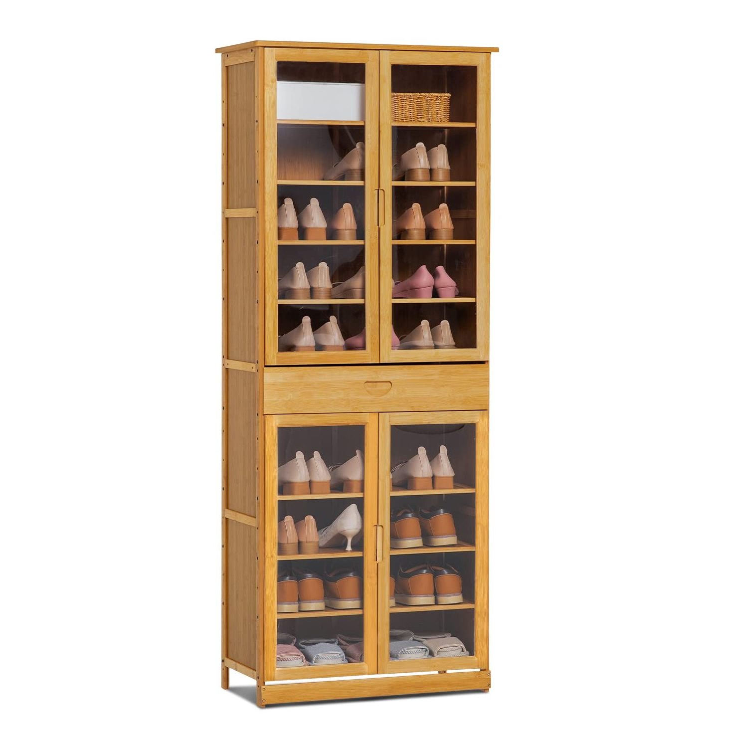 Double door independent shoe rack high heeled shoes storage bamboo cabinet