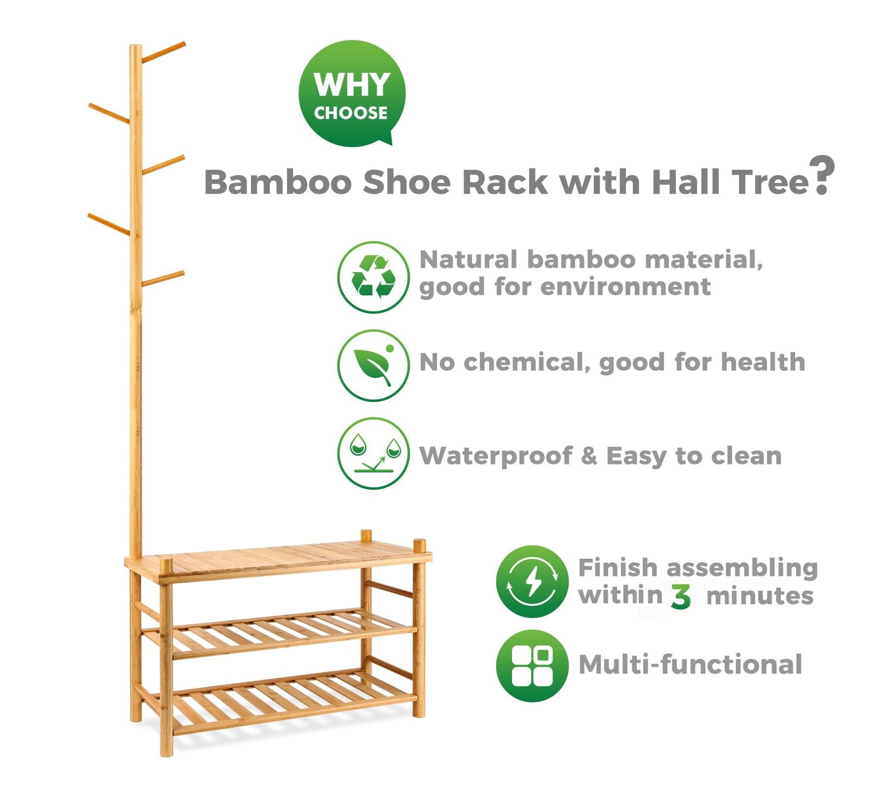 3 in 1 design multifunctional bamboo shoe rack independent bamboo shoe rack bench