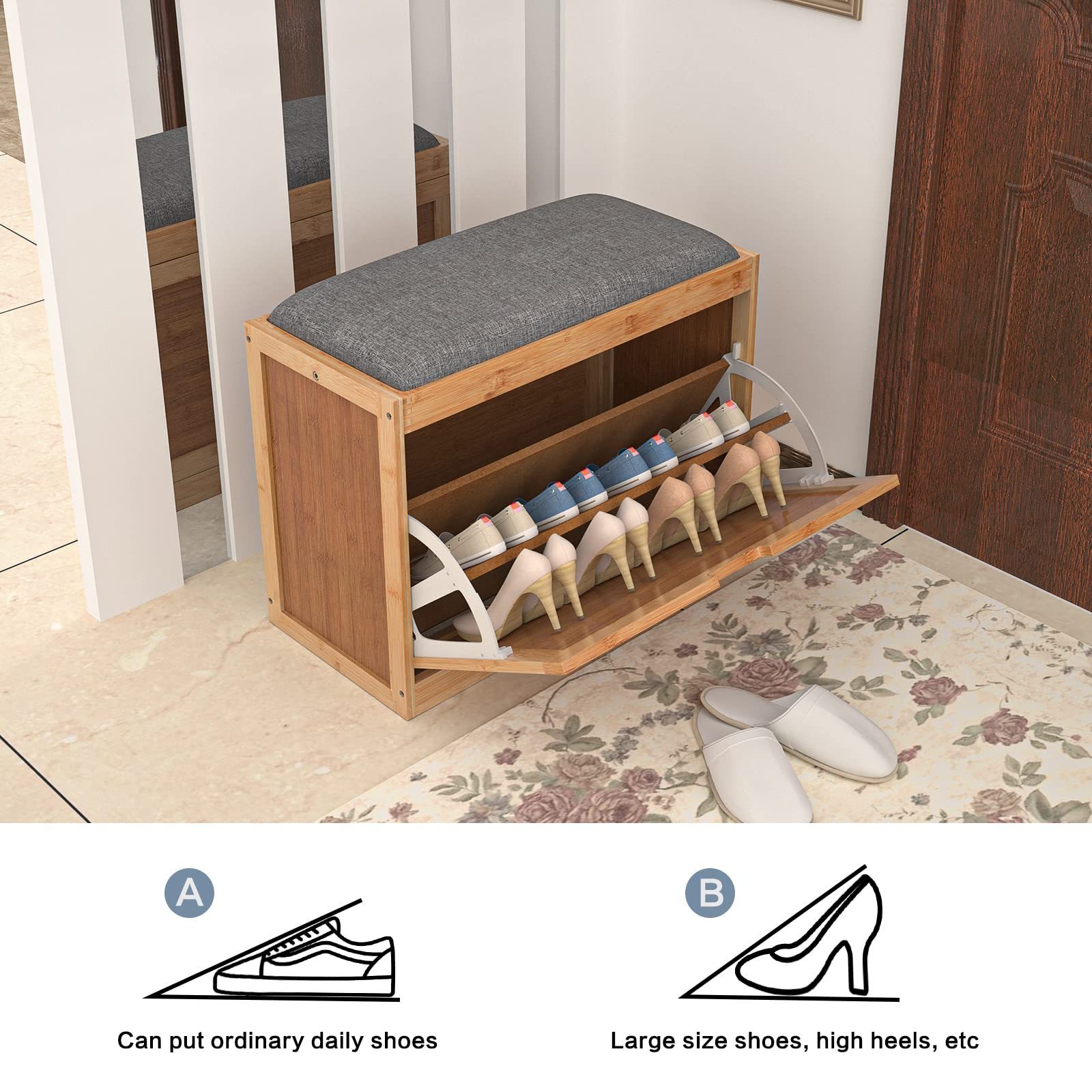 Storage table with flip drawer hidden shoe locker bamboo shoe cabinet