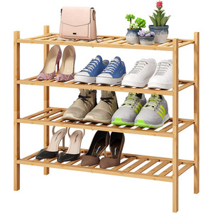 Multifunctional Wooden Shoe Shelf 4-Tier Stackable Bamboo Shoe Rack Storage Organizer for Closet Entryway