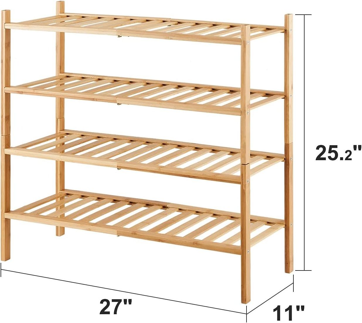 Multifunctional Wooden Shoe Shelf 4-Tier Stackable Bamboo Shoe Rack Storage Organizer for Closet Entryway