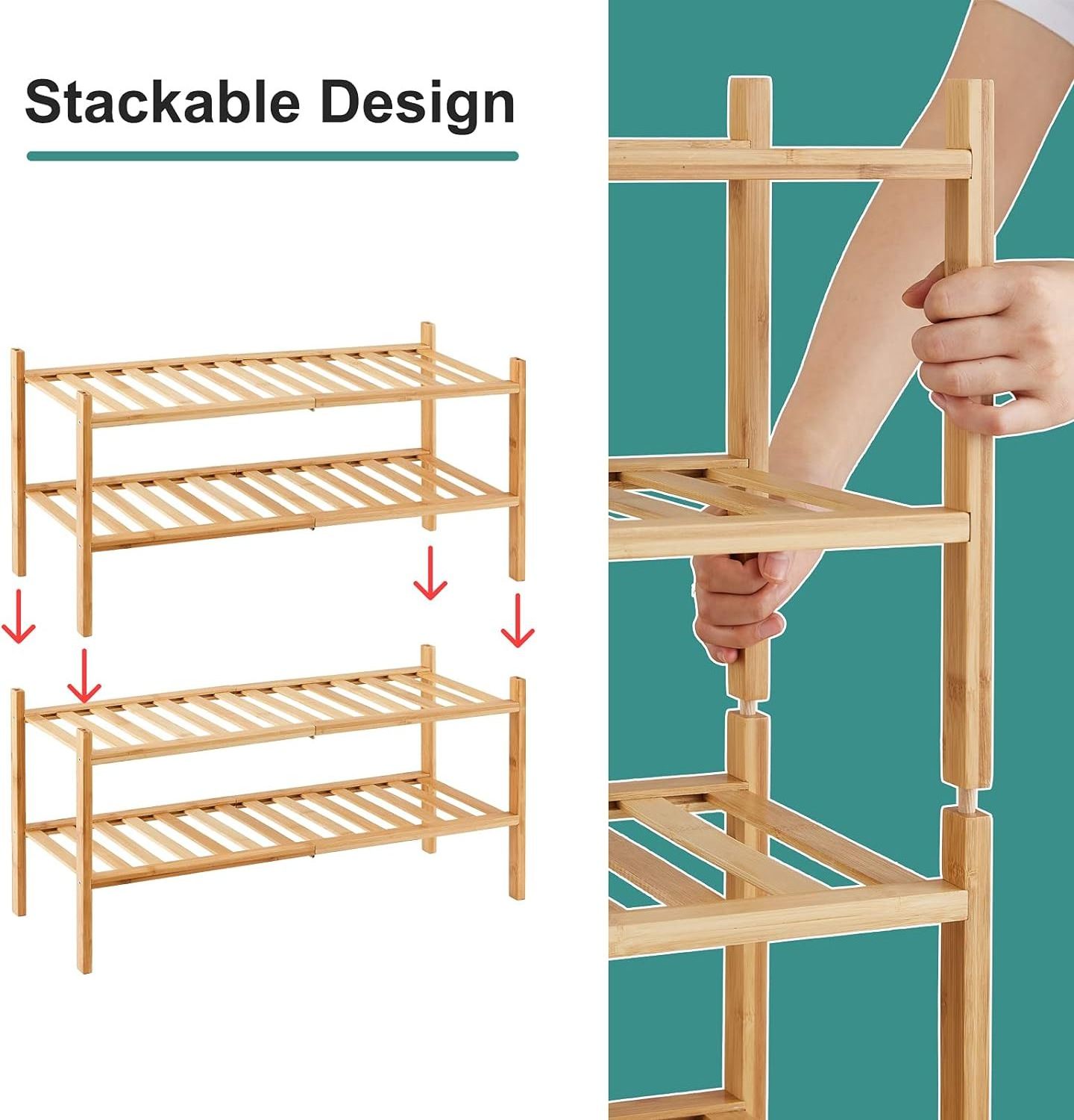 Multifunctional Wooden Shoe Shelf 4-Tier Stackable Bamboo Shoe Rack Storage Organizer for Closet Entryway