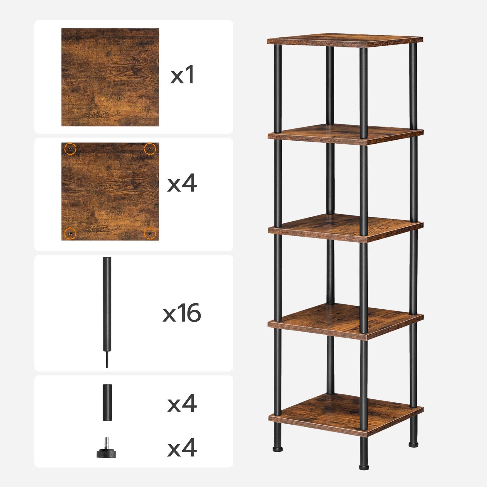 5 Tier Corner Shelf Stand Corner Square Rack Display Shelf, Tall Storage Plant Stand metal storage rack