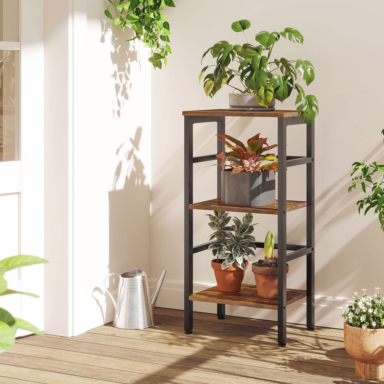 3 Tier Bookshelf Narrow Bookshelf, Record Storage Rack with Side Fence Free-Standing Shelf Units