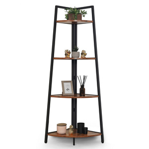 Wholesale Wooden Tall Corner Shelf Stand, 5-Tier Ladder Corner Wood Storage Plant Bookshelf with Metal Frame Display Shelves,