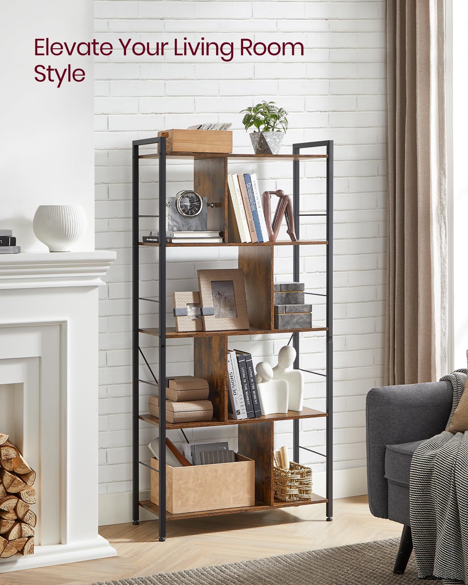 5-Tier Bookcase, Storage Shelving Unit, Display Shelf with Open Compartments for Living Room Home