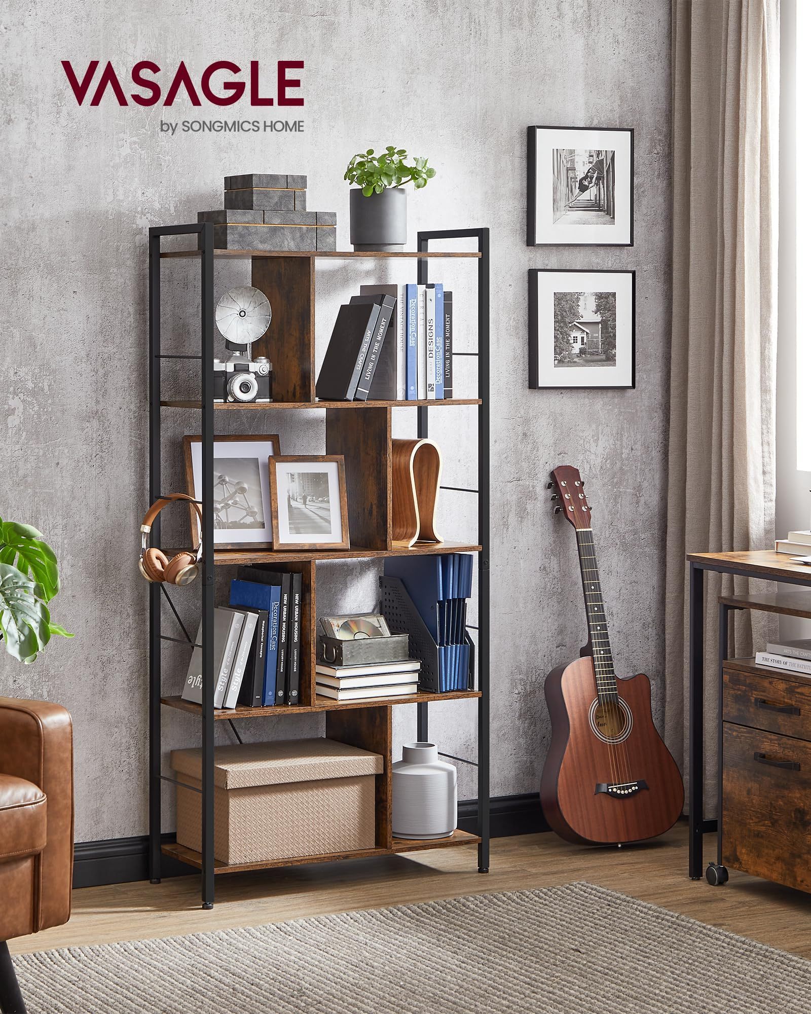 5-Tier Bookcase, Storage Shelving Unit, Display Shelf with Open Compartments for Living Room Home