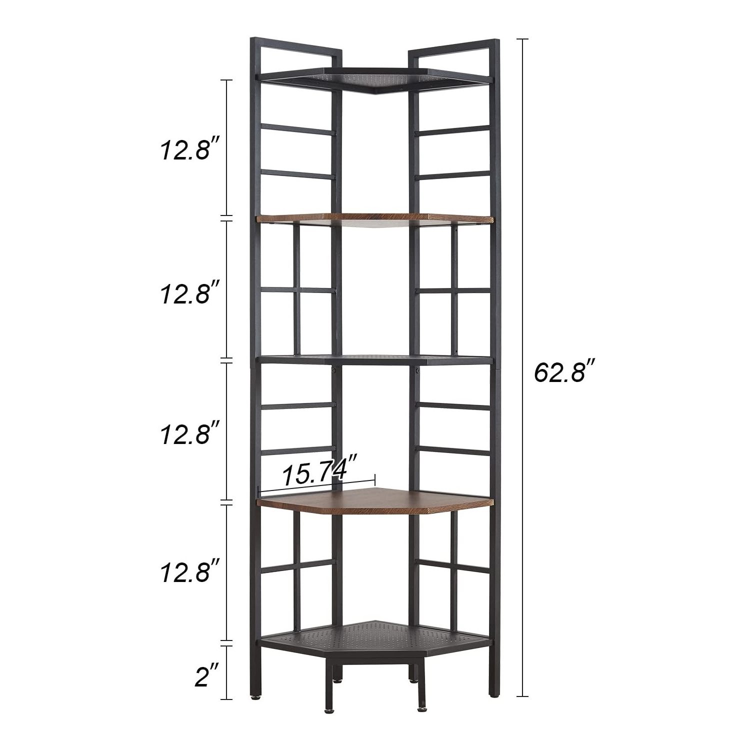 6 Tier Industrial Tall Corner Bookshelf, Corner Bookcase with Metal Frame and MDF Board Wood and Metal shelf