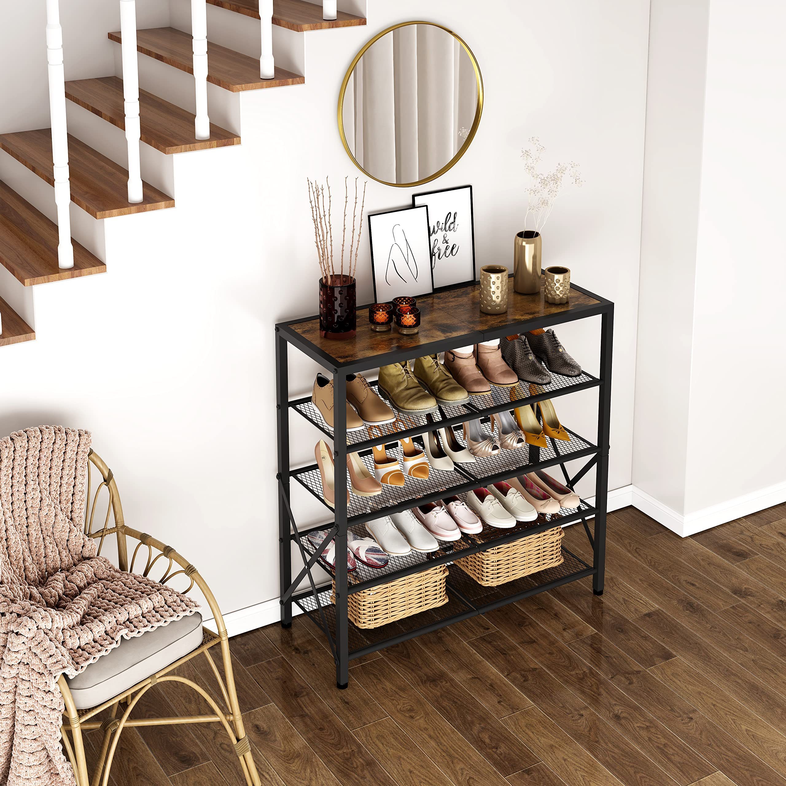 Factory Price Rustic Hallway Shoe 4-Tier Shoe Rack Industrial for Entryway