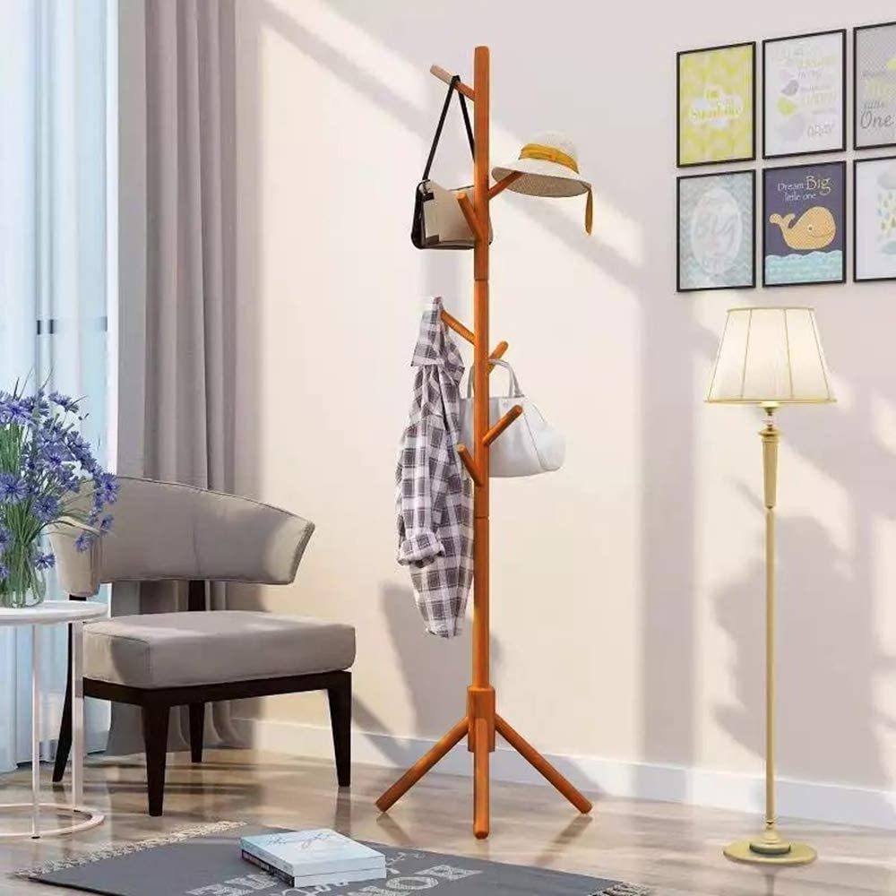 Easy Assembly Hallway Entryway Tree Free Standing Bamboo Coat Rack Bamboo Coat Rack with 8 Hooks