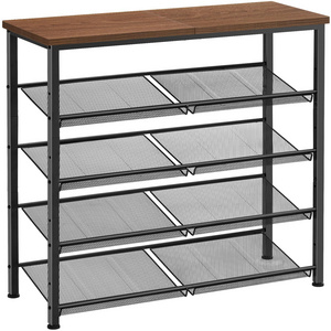 5-Tier Shoe Rack for Entryway and Small Spaces with Wooden Top , Shoe Storage Organizer with Adjustable Storage Shelves