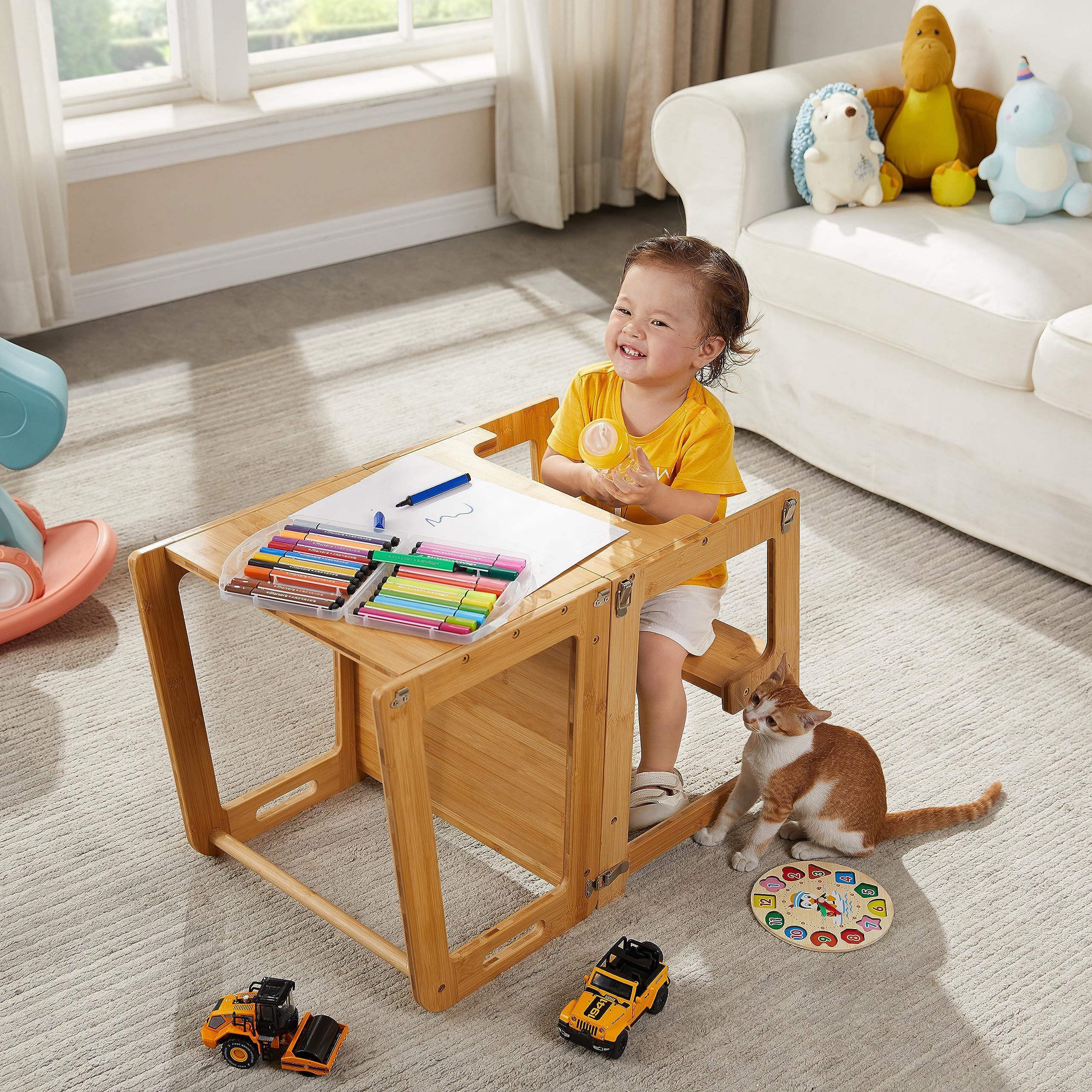 4-in-1 Standing Tower for Toddlers and Kids 1-6 Years, Bamboo Kitchen Learning Helper Stool