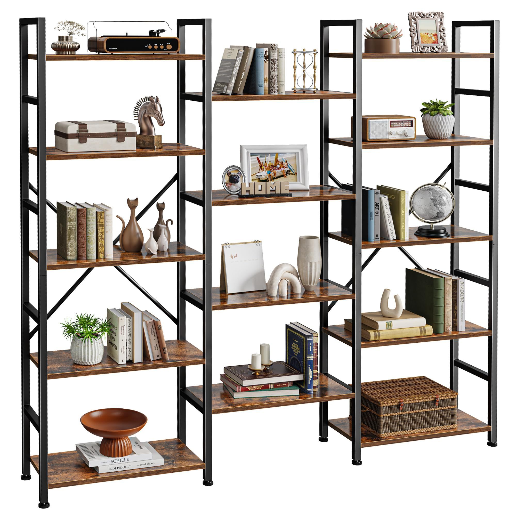 4 Tier Bookshelf Bookcase Wide Book Shelf Book Case with 11 Open Display Shelves