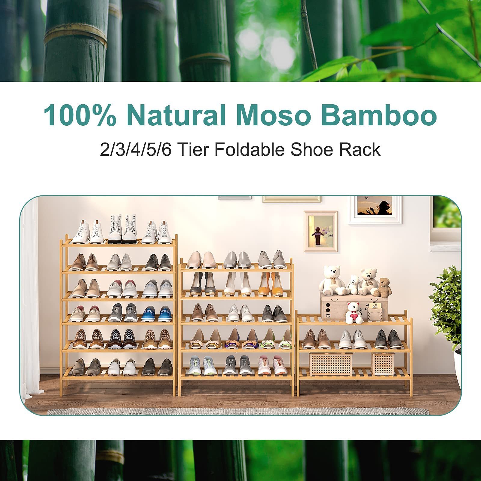 Multifunctional entrance storage rack bamboo shoe rack bench