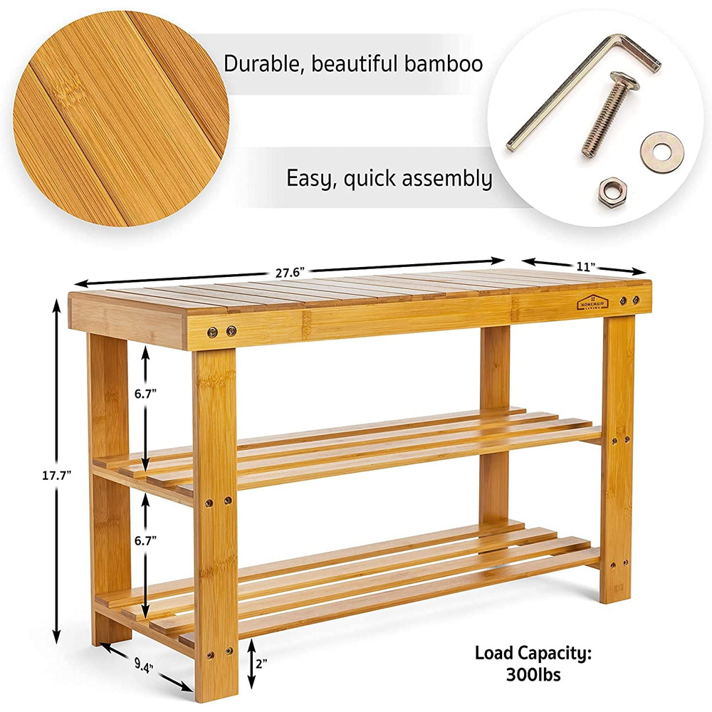 Durable bamboo shoe rack bench storage organizer modern