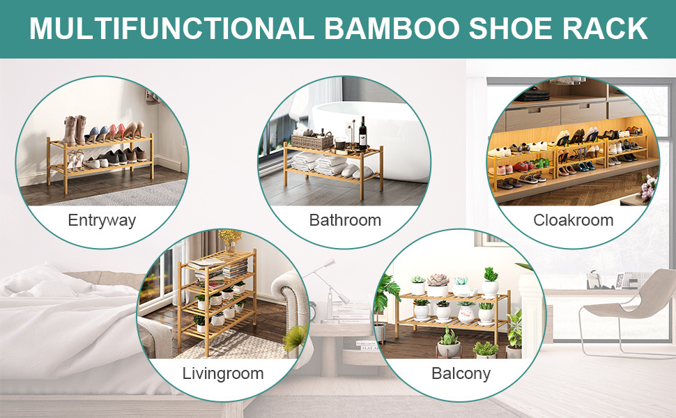 Multifunctional entrance storage rack bamboo shoe rack bench