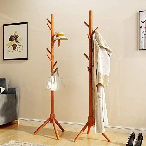 Easy Assembly Hallway Entryway Tree Free Standing Bamboo Coat Rack Bamboo Coat Rack with 8 Hooks