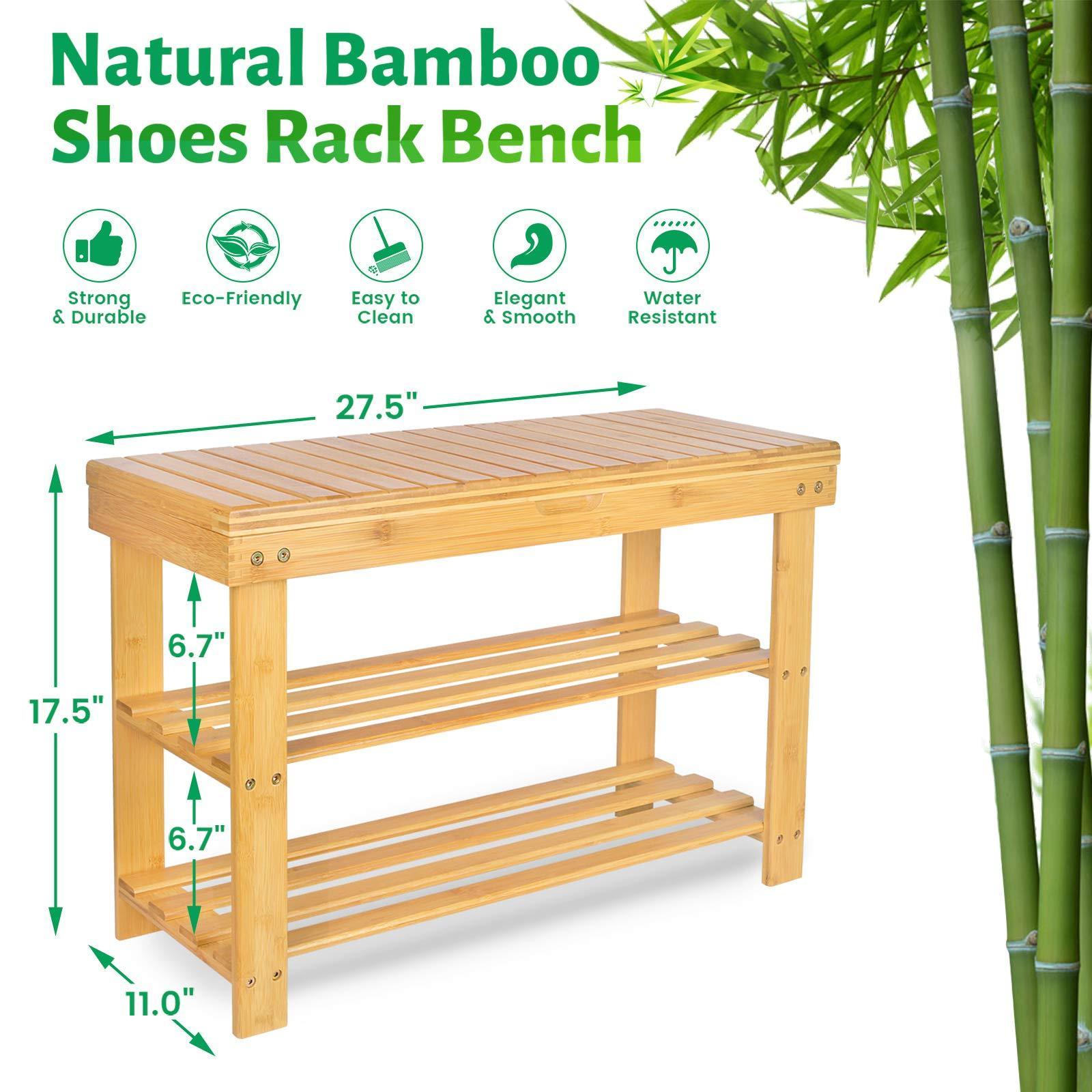 Multifunctional entrance storage rack bamboo shoe rack bench