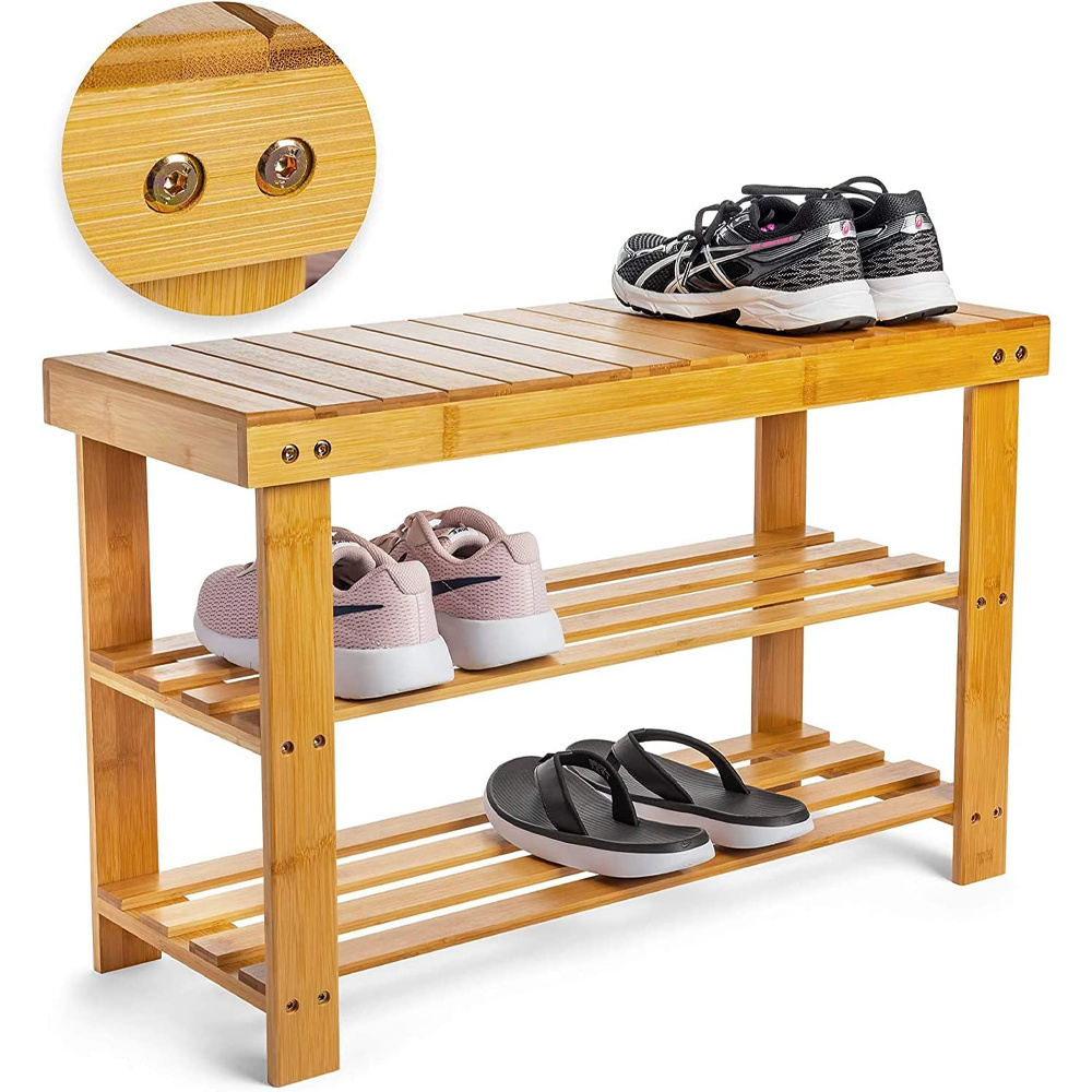 Durable bamboo shoe rack bench storage organizer modern