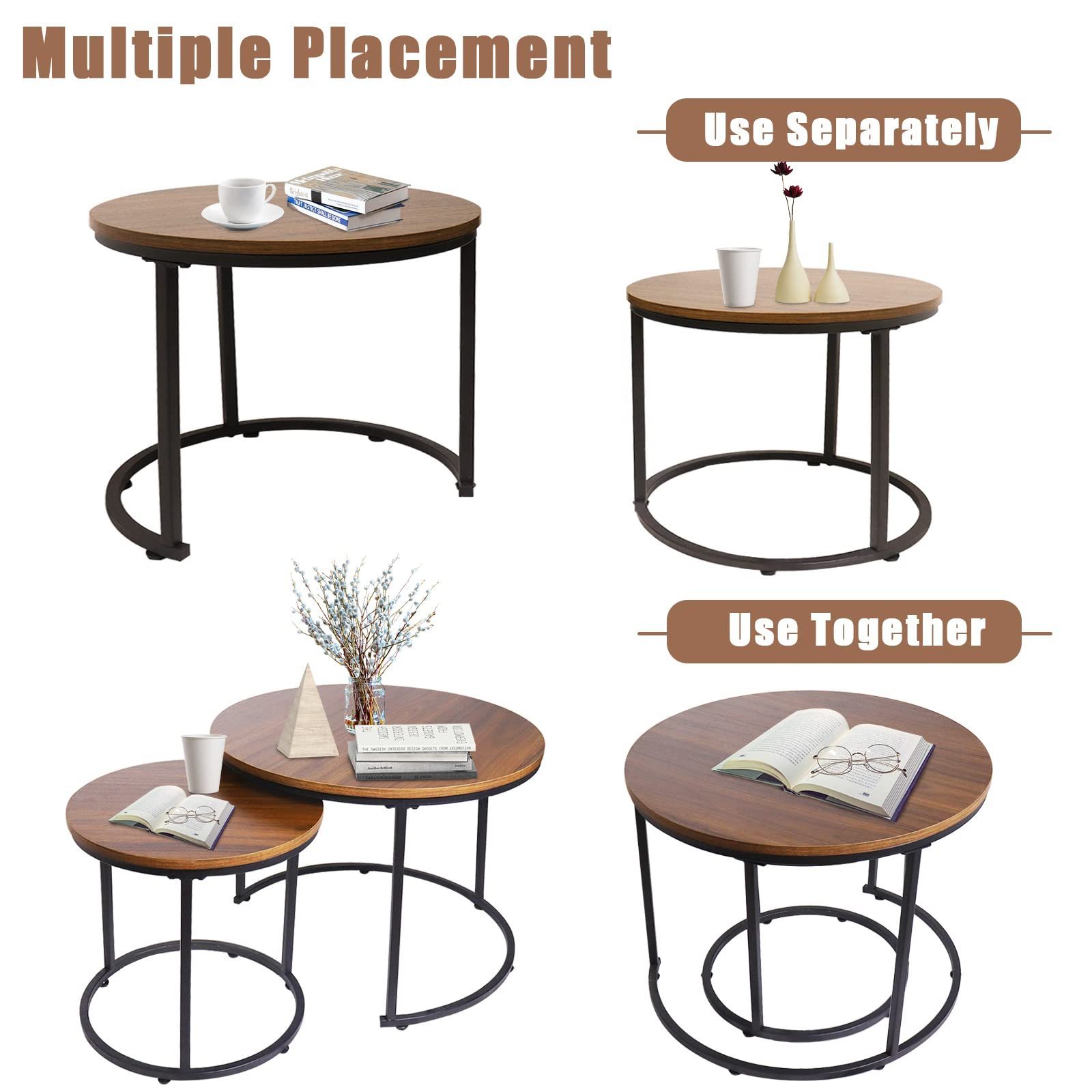 Nesting Side Set of 2 End Table Top Sturdy Metal Frame Desk  industrial coffee table