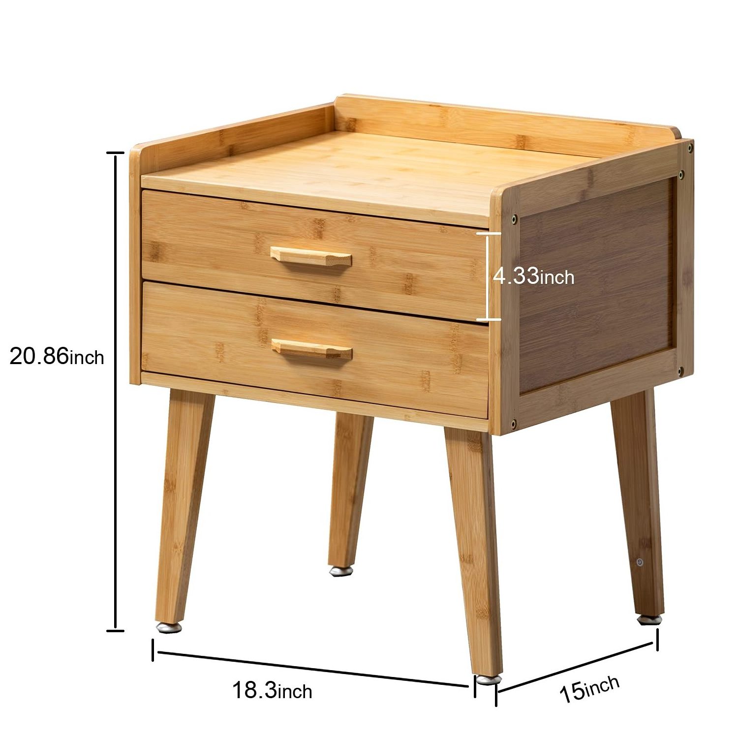 Bamboo morden bedside table nightstand with 2 drawers night stand for Small Spaces Storage for Bedroom