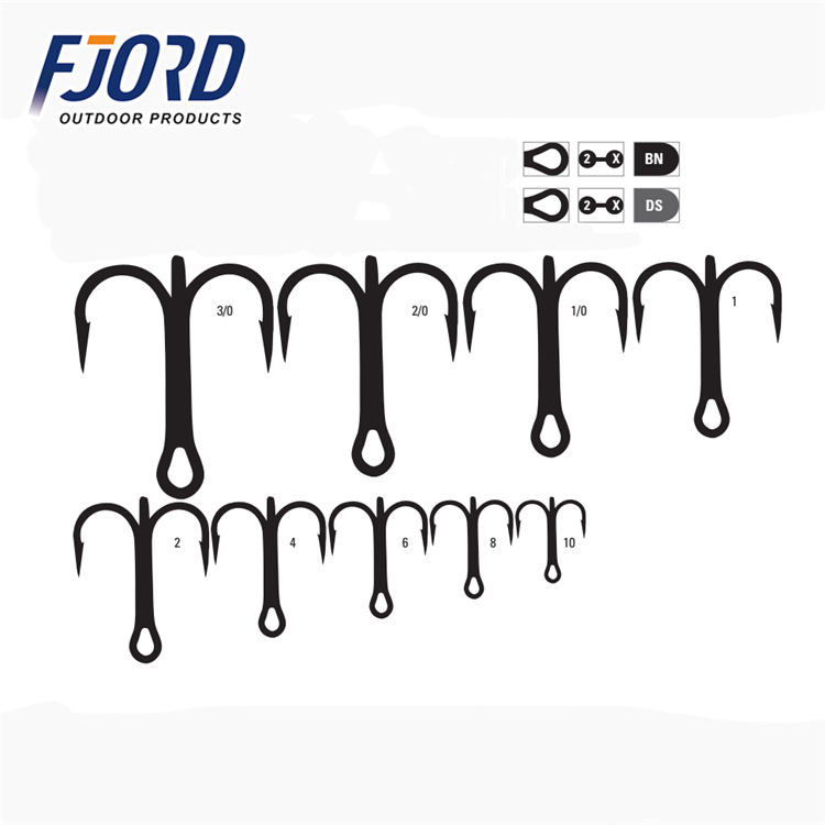 FJORD MUSTAD Bulk classic round bend 2X strong treble saltwater fishing hooks