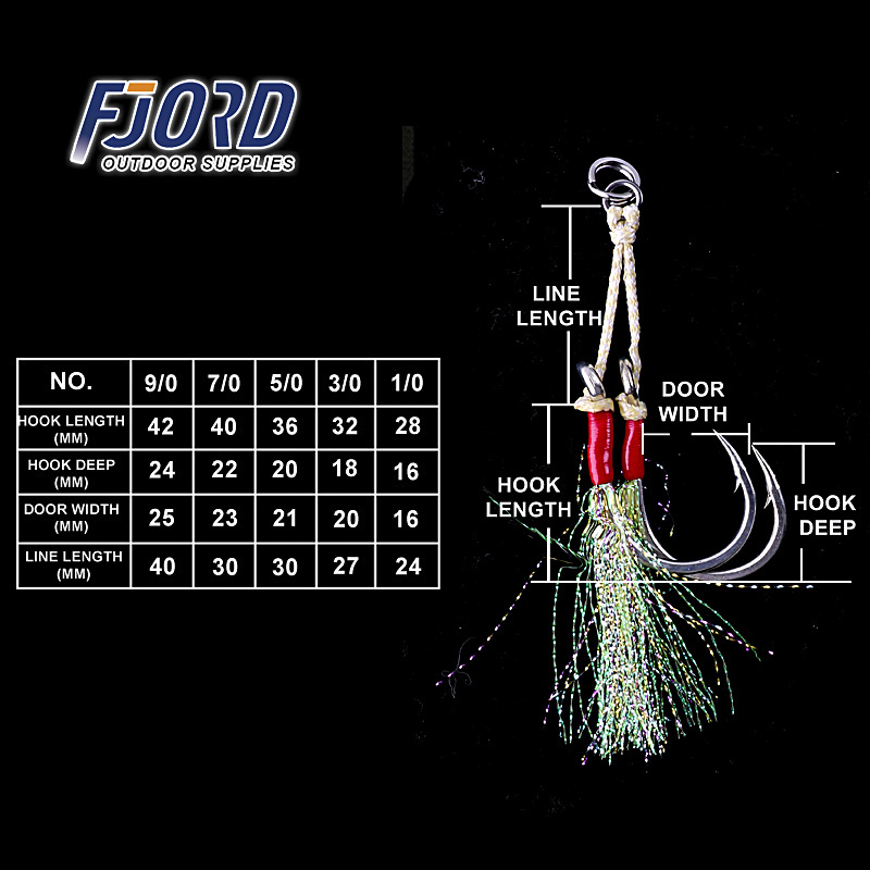 FJORD Jig Double Assist Jigging Fishing Hook With colorful silk