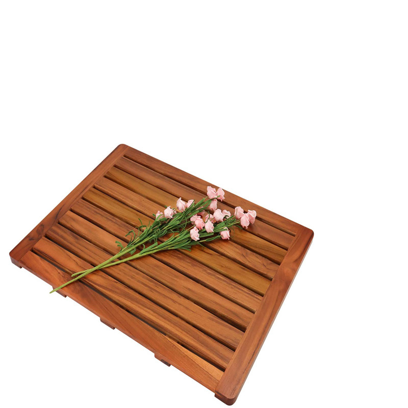 Teak Wood Bath Mat, Shower Mat Non Slip for Bathroom, Wooden Floor Mat Square Large for Spa Home or Outdoor