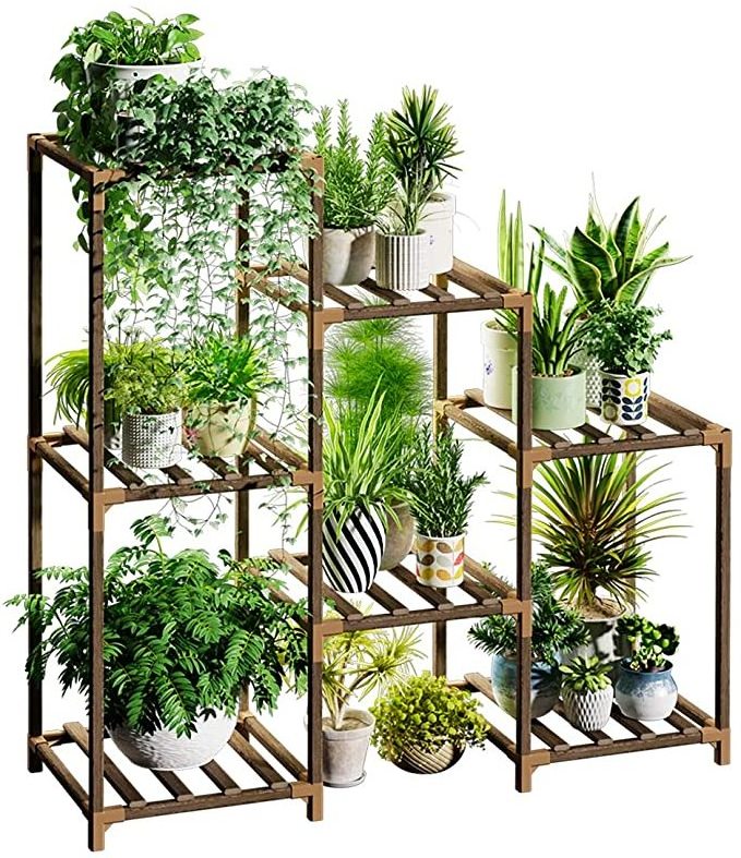 7Tier Bamboo Wood Tall Multi-Tiered Flower Holder  Plant Stands for Indoor Outdoor Plants shelf