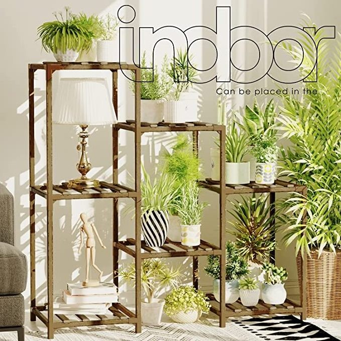 7Tier Bamboo Wood Tall Multi-Tiered Flower Holder  Plant Stands for Indoor Outdoor Plants shelf