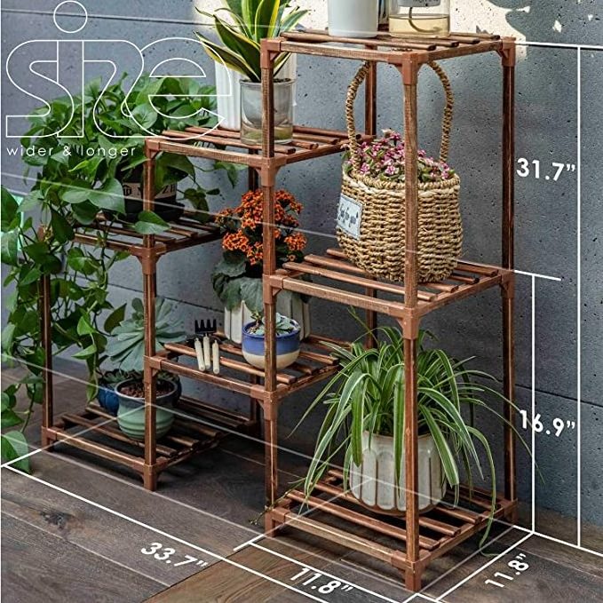 7Tier Bamboo Wood Tall Multi-Tiered Flower Holder  Plant Stands for Indoor Outdoor Plants shelf