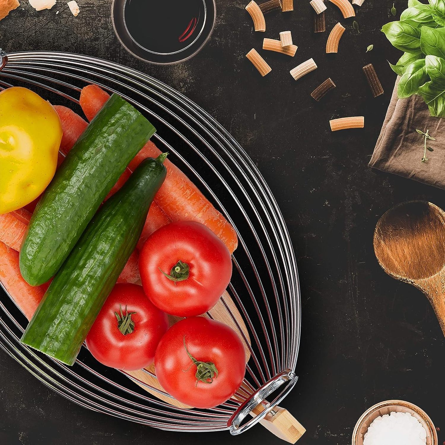 Fruit Basket, Banana Hammock, Vegetable Bowl, Bamboo & Stainless Steel