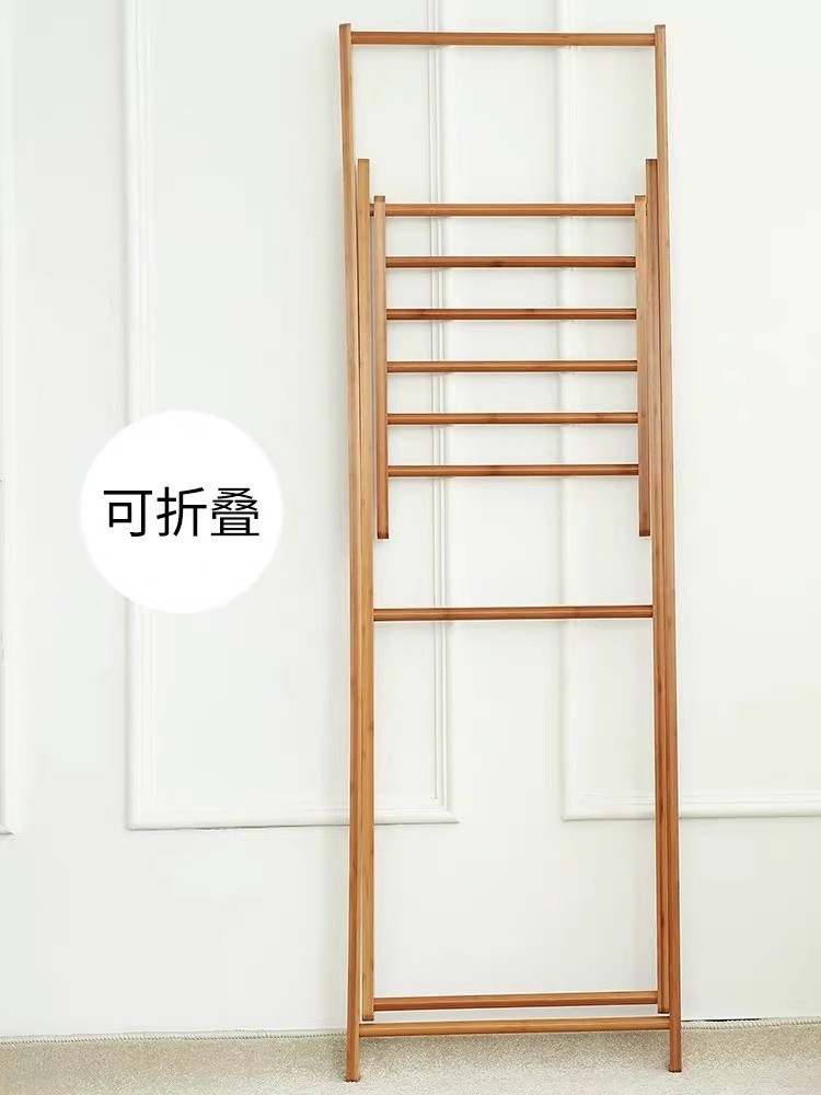 Bamboo Garment Coat Clothes Hanging Heavy Duty Rack Foldable Space Saving Stand with 2 Top Rod and Lower Shoe Clothing Storage