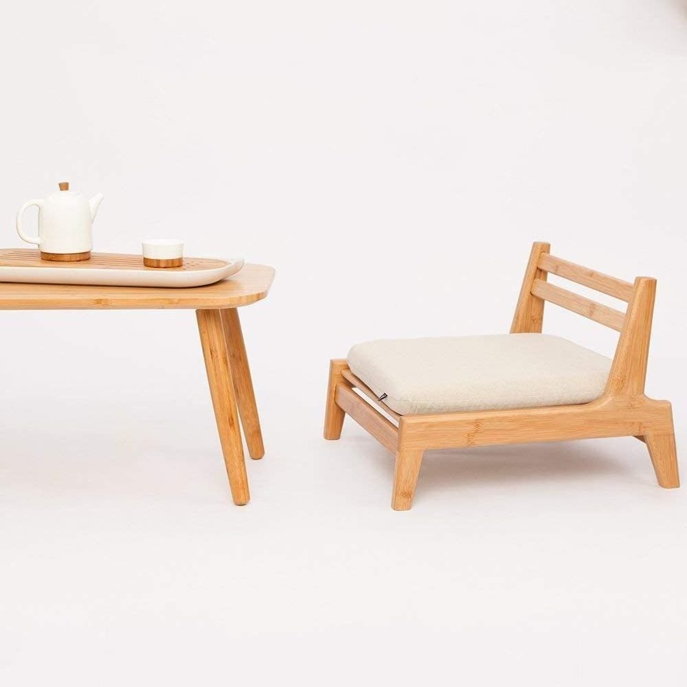 Bamboo Floor Chair for Living Room Japanese Tatami Chair with Cushion Accent Furniture