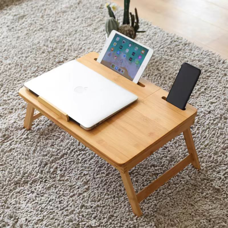 Laptop Desk Table Adjustable Bamboo Foldable Breakfast Serving Bed Tray w' Tilting Top Drawer for Writing Working Studying