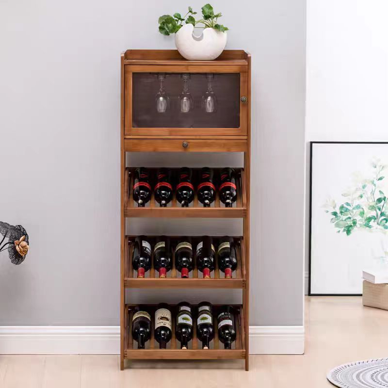 Bamboo Wine Rack, Sturdy and Durable Countertop Wine Storage Cabinet Shelf for Pantry - 4 Tiers15Bottle Wine Rack