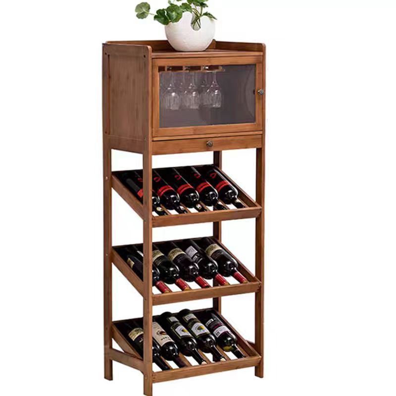 Bamboo Wine Rack, Sturdy and Durable Countertop Wine Storage Cabinet Shelf for Pantry - 4 Tiers15Bottle Wine Rack