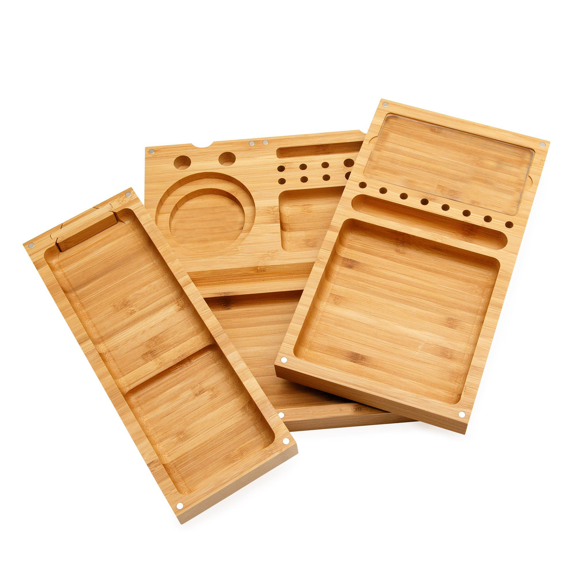 Raw triple flip magnetic bamboo rolling tray with Built-in Ashtray use for Cigarette and cigar