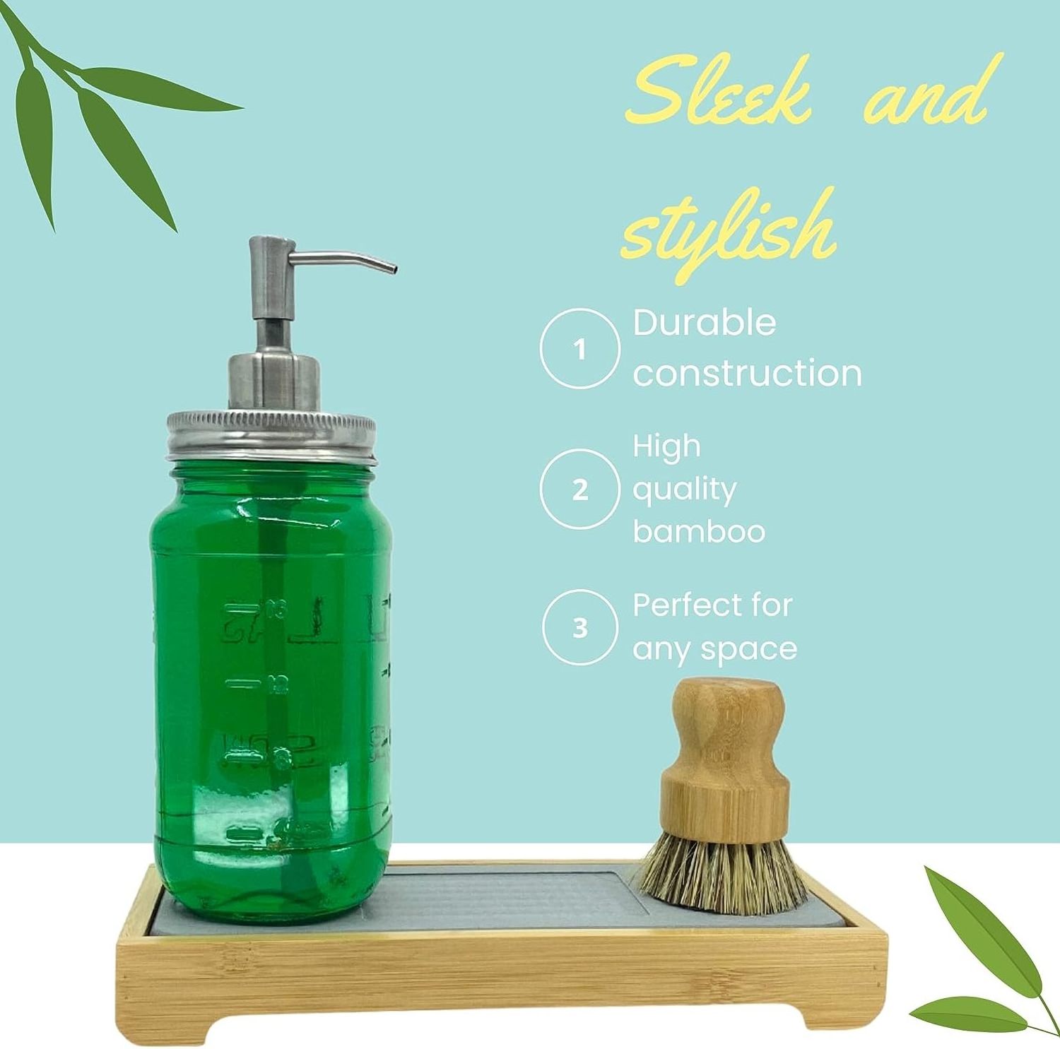 Instant Dry Sink Caddy Organizers, Kitchen Sponge Soap Holder Dispenser, Palm And Sisal Brush Included