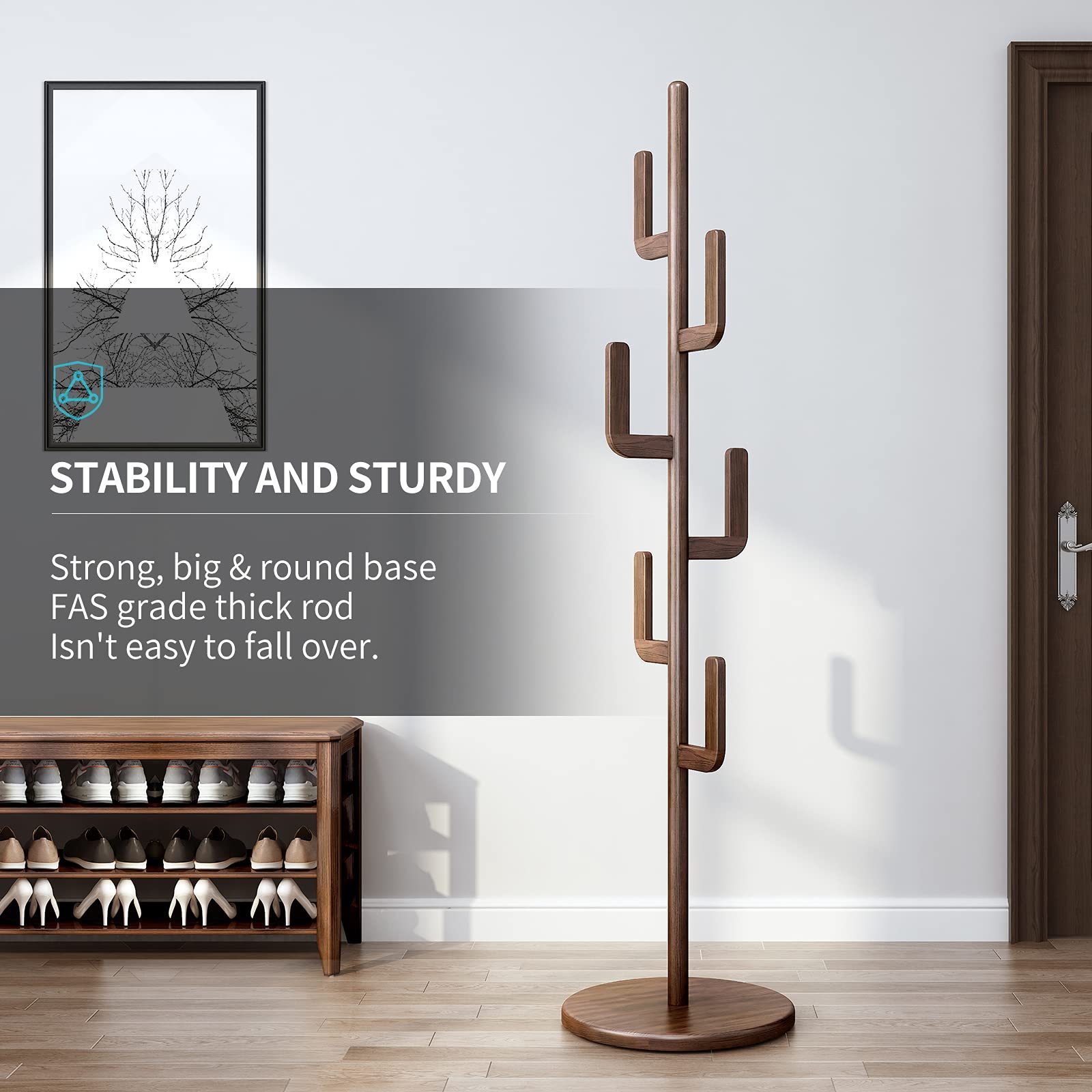 Coat Rack Freestanding Sturdy and Easy Assembly Cactus Coat Rack Stand for Entryway, Hallway, Bedroom and Office