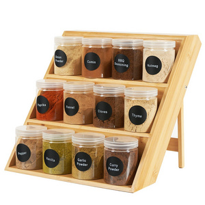 3 Tiers Bamboo Spice Rack Organizer for Countertop, Spice Display Shelf for Drawer and Kitchen Countertop Cabinet Storage Rack