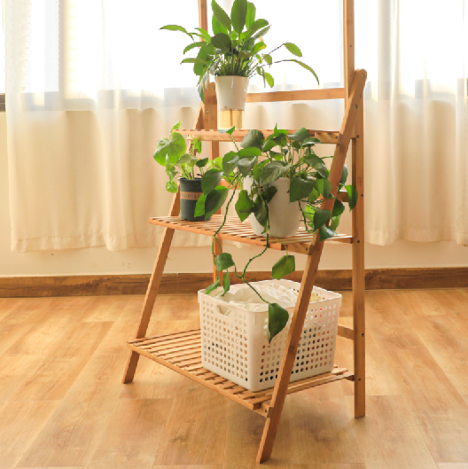 Bamboo flower shelf multi-layer floor shelf foldable flowerpot shelf