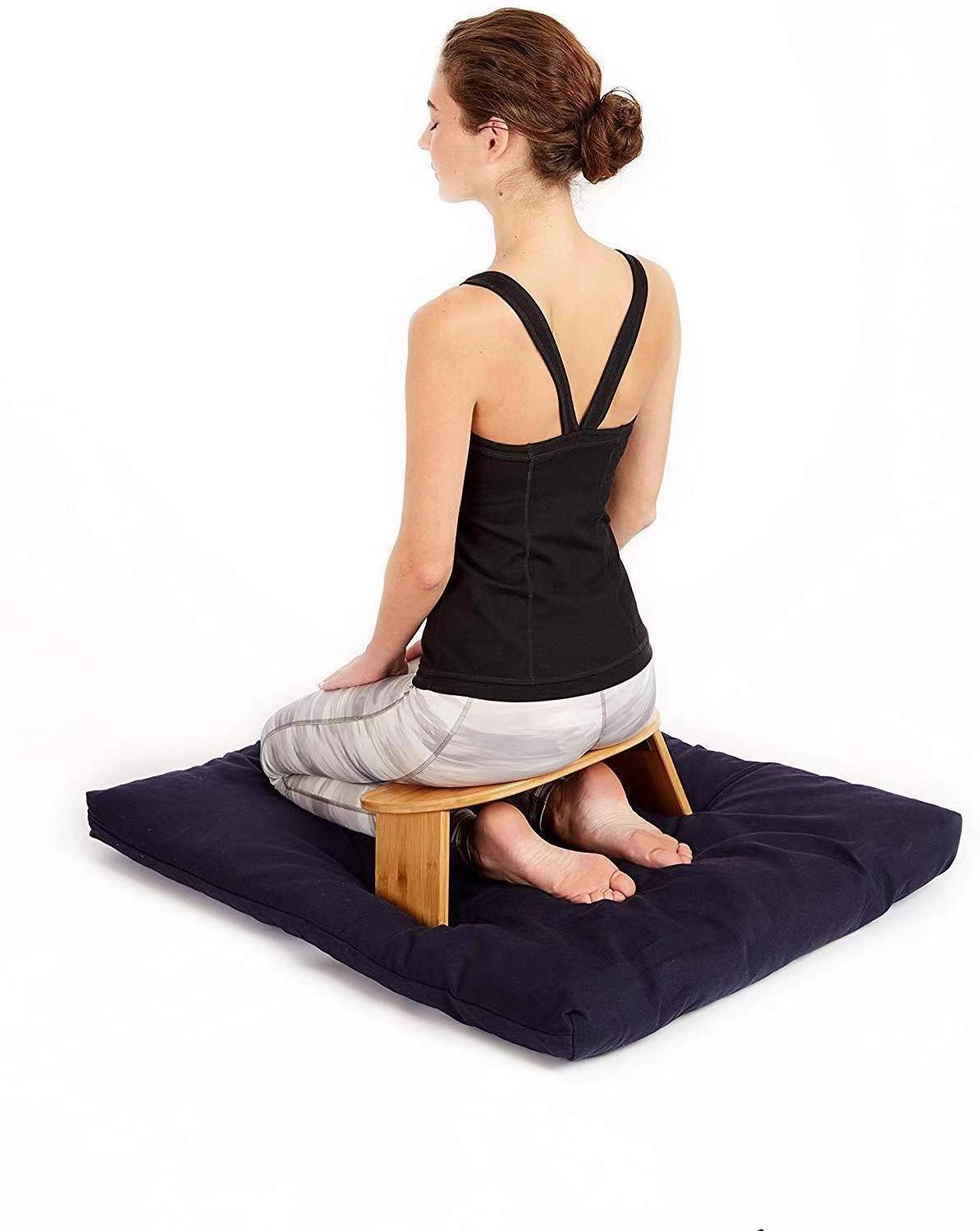 Mindful Modern Folding Meditation Bench - Bamboo Kneeling Stool with Locking Magnetic Hinges - Cross Legged Folding Seiza Chair