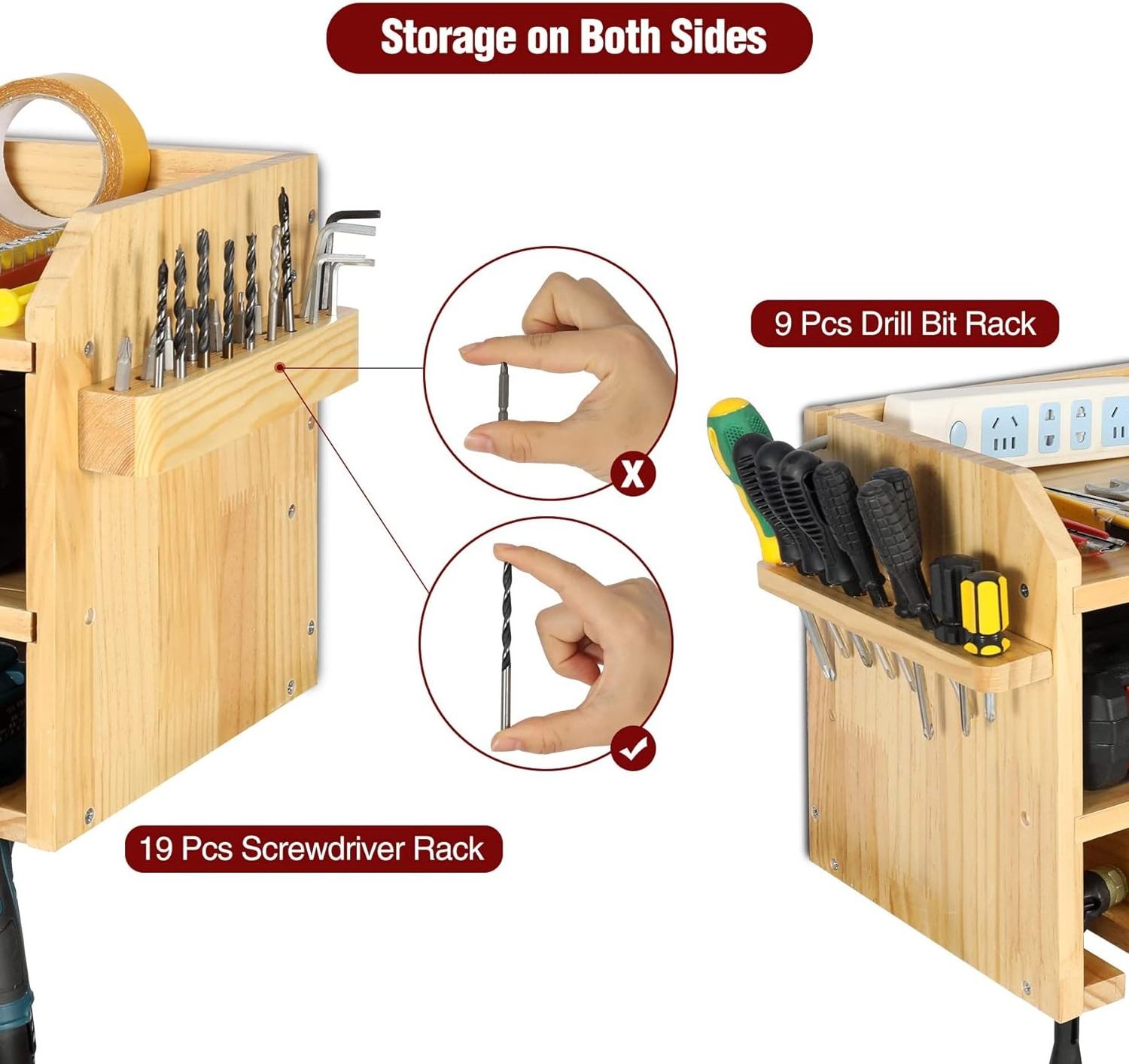 Power Tool Storage Rack Wall Mount, 5 Drill Hanging Slots, with Screwdriver and Drill Bits Storage