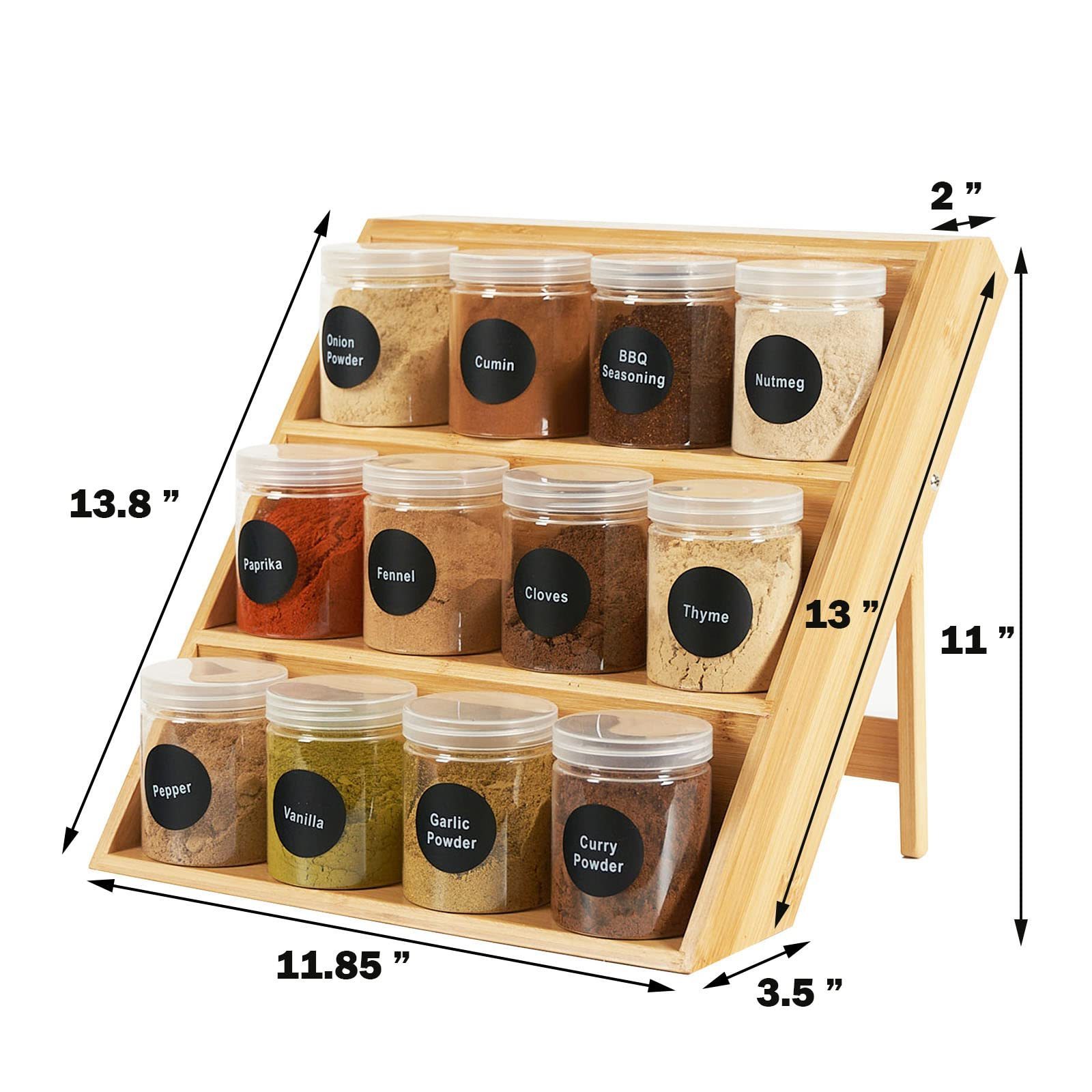 3 Tiers Bamboo Spice Rack Organizer for Countertop, Spice Display Shelf for Drawer and Kitchen Countertop Cabinet Storage Rack