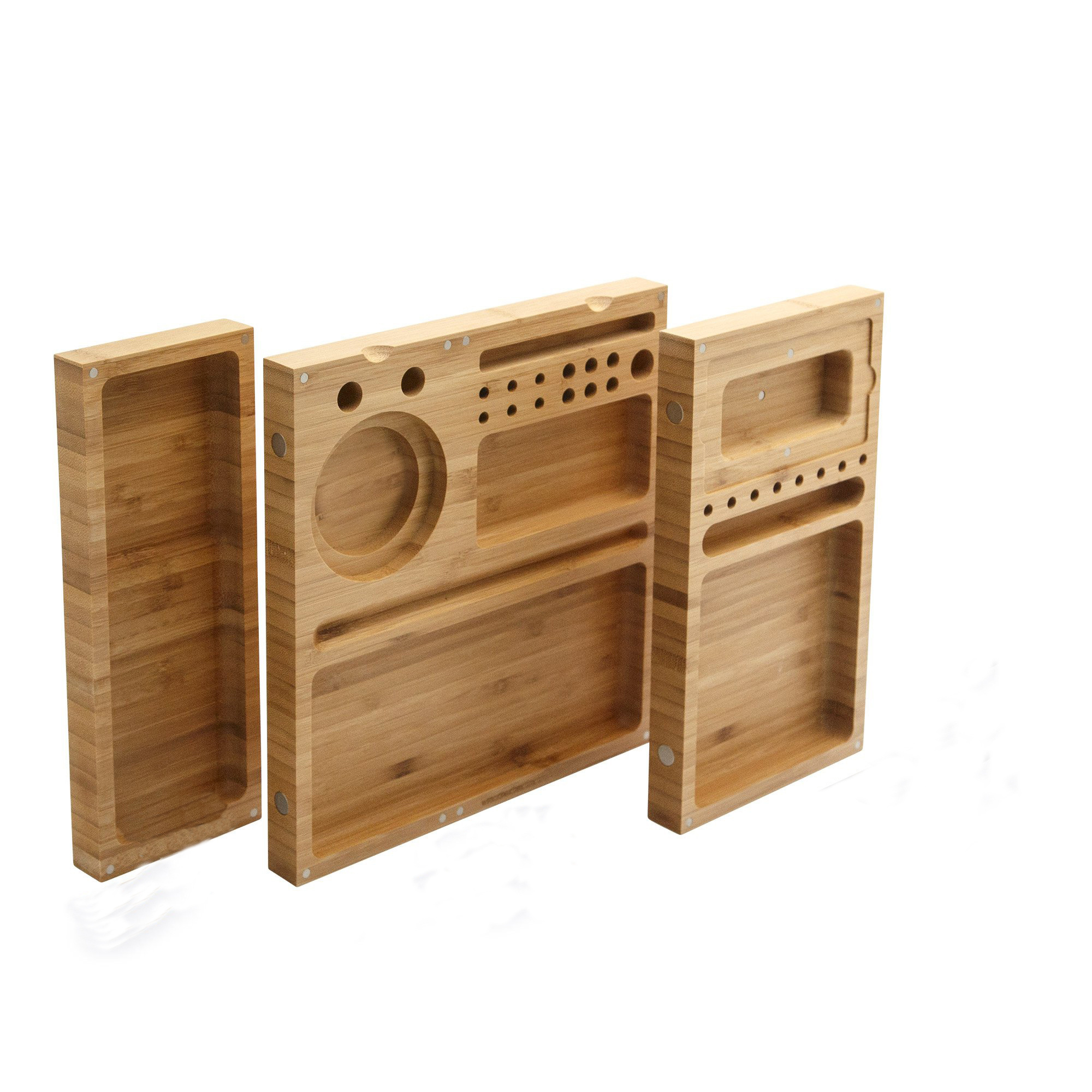 Raw triple flip magnetic bamboo rolling tray with Built-in Ashtray use for Cigarette and cigar